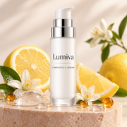 Lumiva Complete C Serum with lemon and skincare ingredients