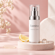 Lumiva Complete C Serum with blush pink and lemon styling